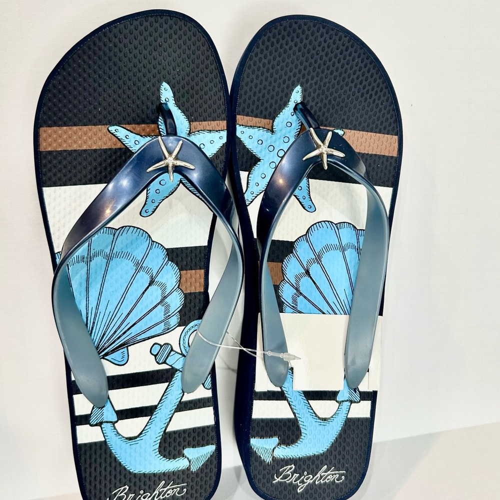 Brighton Blue and Black Nautical Flip Flops